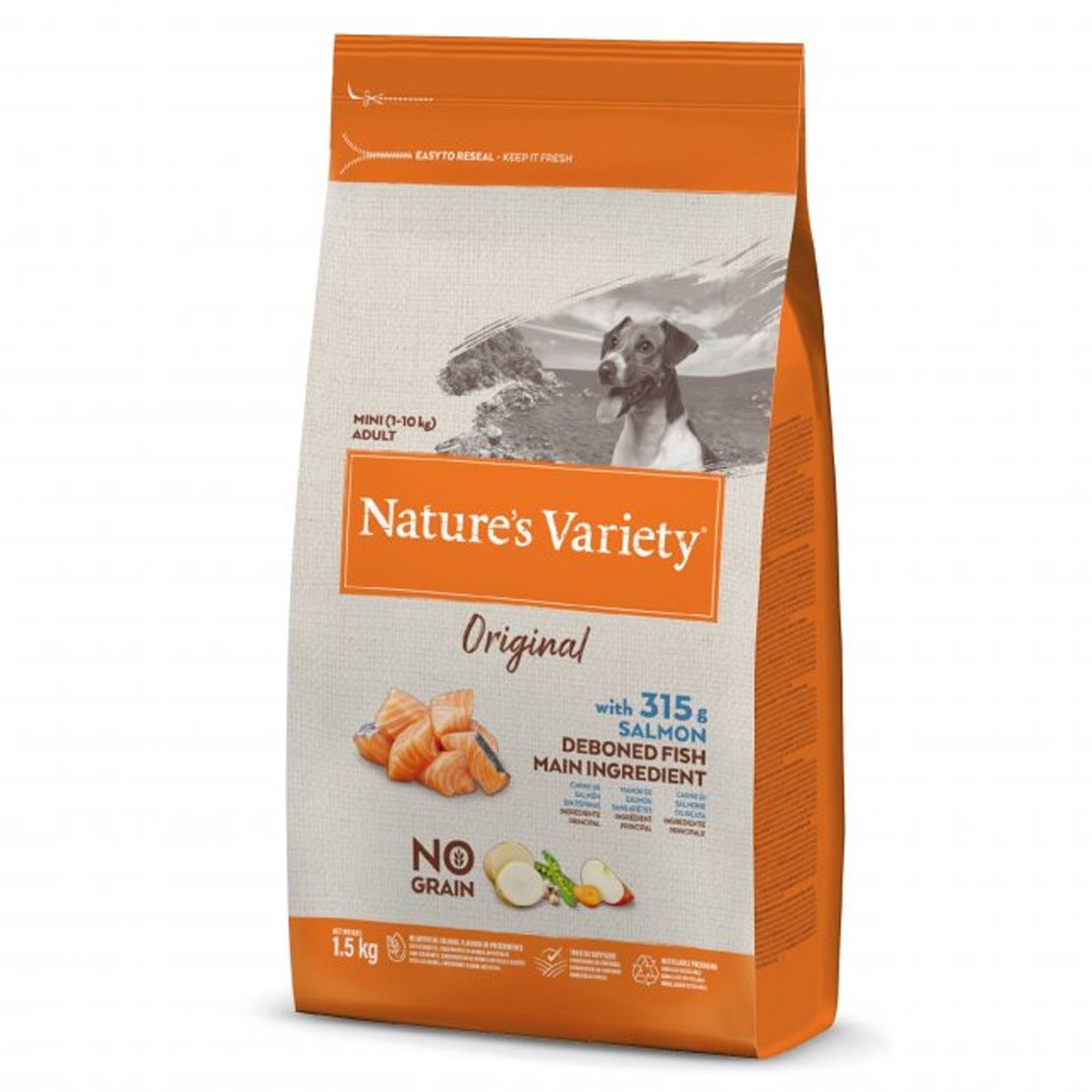 Balenie krmiva Nature's Variety No Grain Mini Adult losos